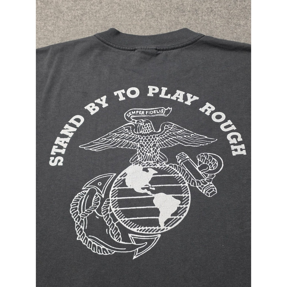 Vtg Hanes US Marine Corps USMC T-Shirt Mens XL Black Heavyweight Summer Tee